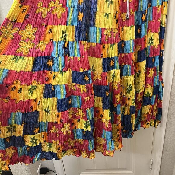 Silver Stream Women's Maxi Skirt One Size Patchwork Boho Broomstick Bright Color - Picture 4 of 10